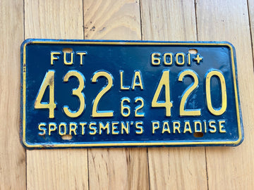 1962 Louisiana FUT License Plate 432 420
