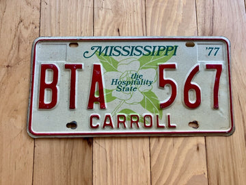 1977 Mississippi Carroll County License Plate