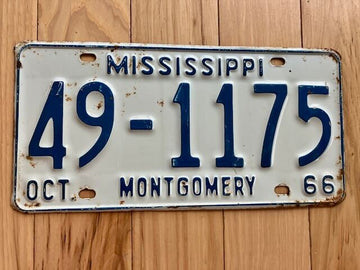 1966 Mississippi Montgomery County License Plate