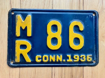 1936 Connecticut License Plate -Low Number 86