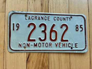 1985 Indiana Non Motor Vehicle/ Buggy License Plate