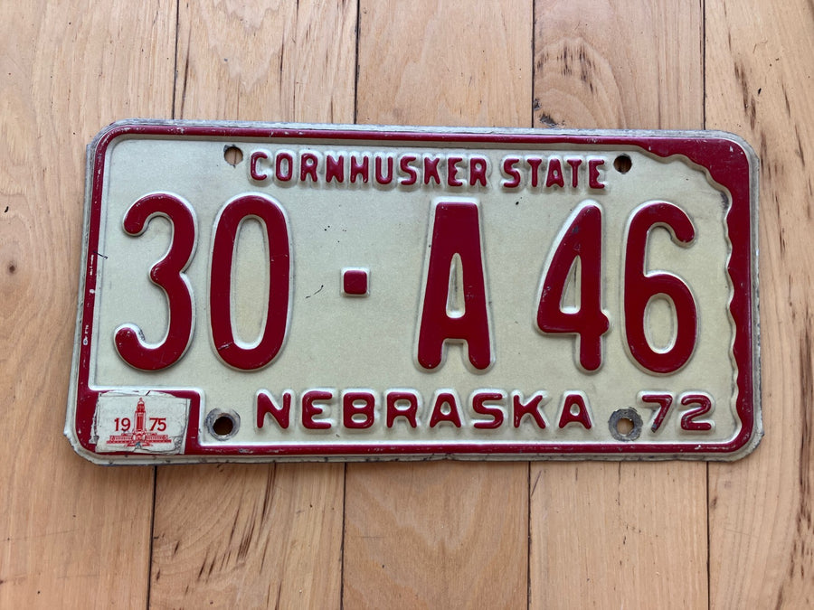 1972 Nebraska License Plate W/ 1975 Tabs