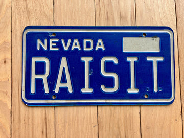 1980s Nevada Vanity License Plate - RAISIT / Poker- Raise It?