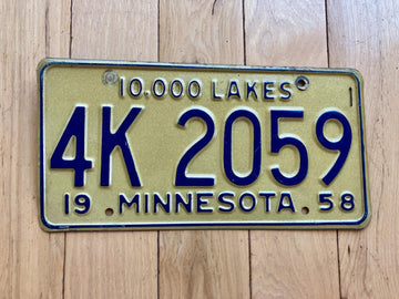 1958 Minnesota License Plate