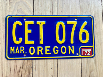1960s Oregon License Plate With 1972 Tab