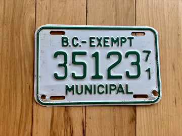1971 British Columbia Municipal Exempt License Plate