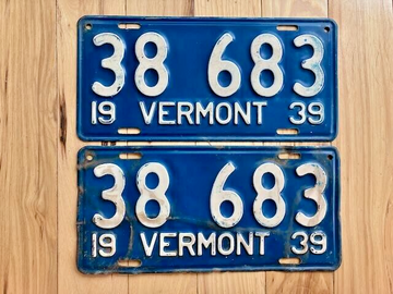 Pair of 1939 Vermont License Plates