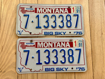 Pair of 1976 Montana License Plates W/ 1991 Tabs
