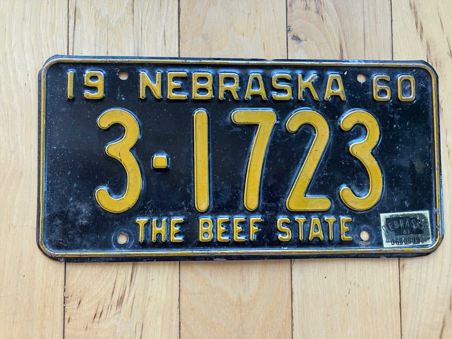 1960 Nebraska License Plate W/ 1961 Tab
