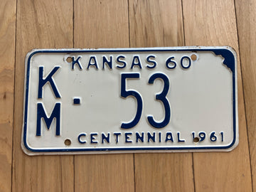 1960 Kansas License Plate - Low Number