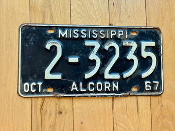 1967 Mississippi Alcorn County License Plate