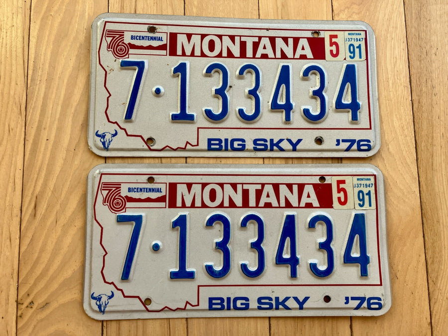 Pair of 1976 Montana License Plates W/ 1991 Tabs