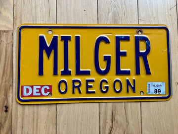 1989 Oregon Vanity License Plate - MILGER