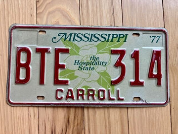 1977 Mississippi Carroll County License Plate