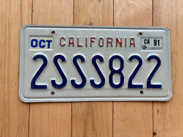 1991 California Repeating SSS License Plate