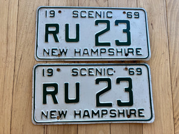 Pair of 1969 New Hampshire License Plates - Low Number