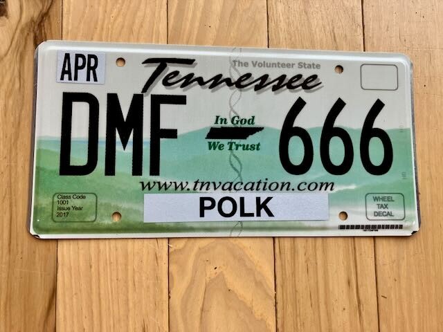 2012 Base Tennessee In God We Trust License Plate/ DMF 666
