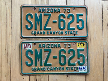 Pair of 1973 Arizona License Plates W/- 1979 and 1983 Tabs - MVD Clear