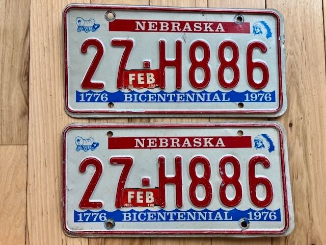 Pair of 1976 Nebraska Bicentennial License Plates W/1984 Tabs