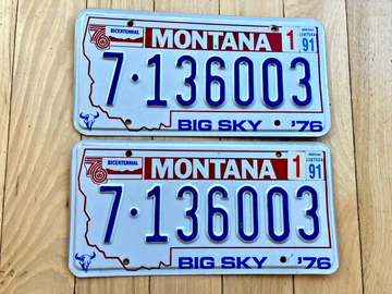 Pair of 1976 Montana License Plates W/ 1991 Tabs