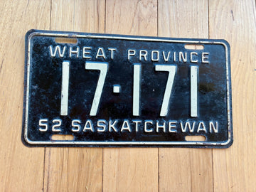 1952 Saskatchewan Wheat Province License Plate - Palindrome