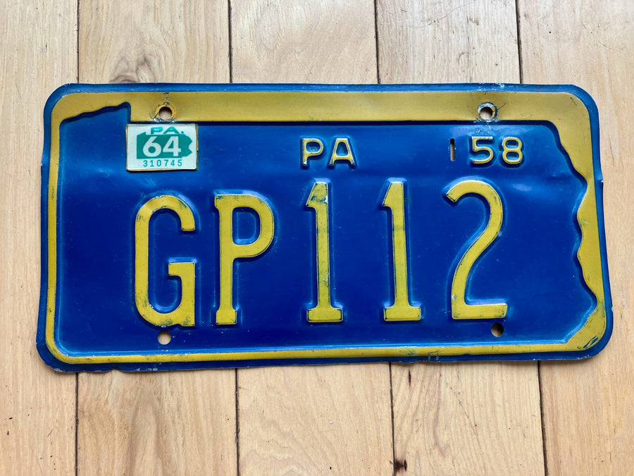 1958 Pennsylvania License Plate W/ 1964 Tab