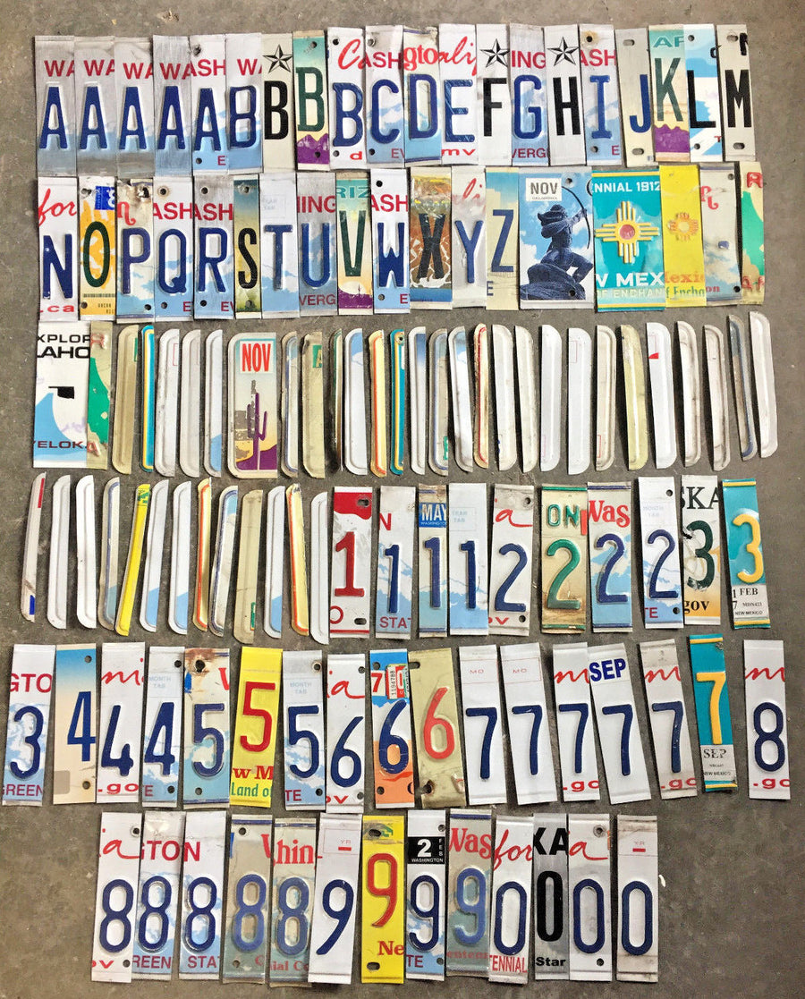 Lot of 100 Craft Grade License Plate Letters and Numbers for Crafts/Art Projects