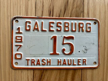 1970 Galesburg Illinois Trash Hauler License Plate - Low Number