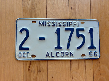 1966 Mississippi Alcorn County License Plate