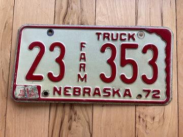 1972 Nebraska Farm Truck License Plate W/ 1975 Tabs