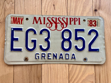 1983 Mississippi Grenada County License Plate