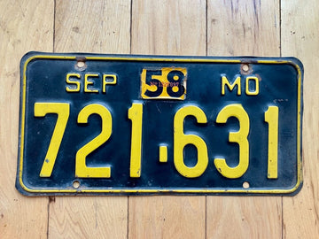 1958 Missouri License Plate