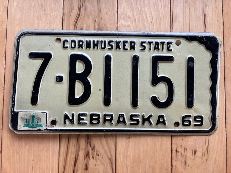 1969 Nebraska License Plate W/ 1971 Tab