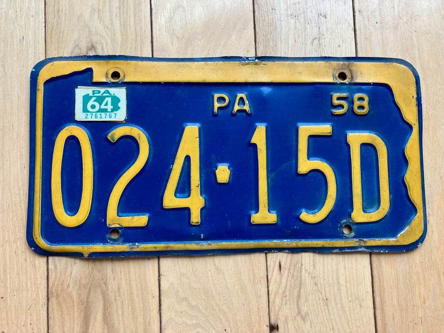 1958 Pennsylvania License Plate W/ 1964 Tab