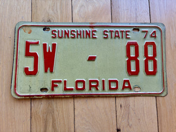 1974 Florida License Plate - Low Number