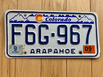 2009 Arapahoe County Colorado License Plate
