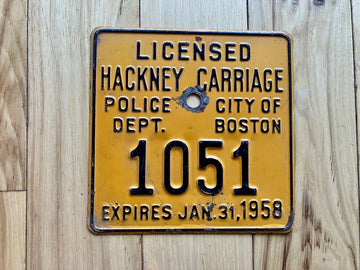 1958 City of Boston Licensed Hackney Carriage License Plate
