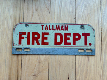 Vintage New York Tallman Fire Department License Plate Topper