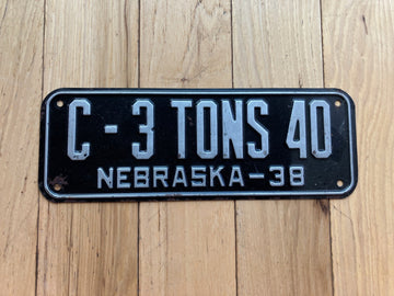 1938 Nebraska 3 Ton License Plate