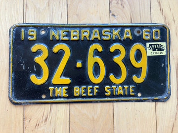 1960 Nebraska License Plate W/ 1961 Tab