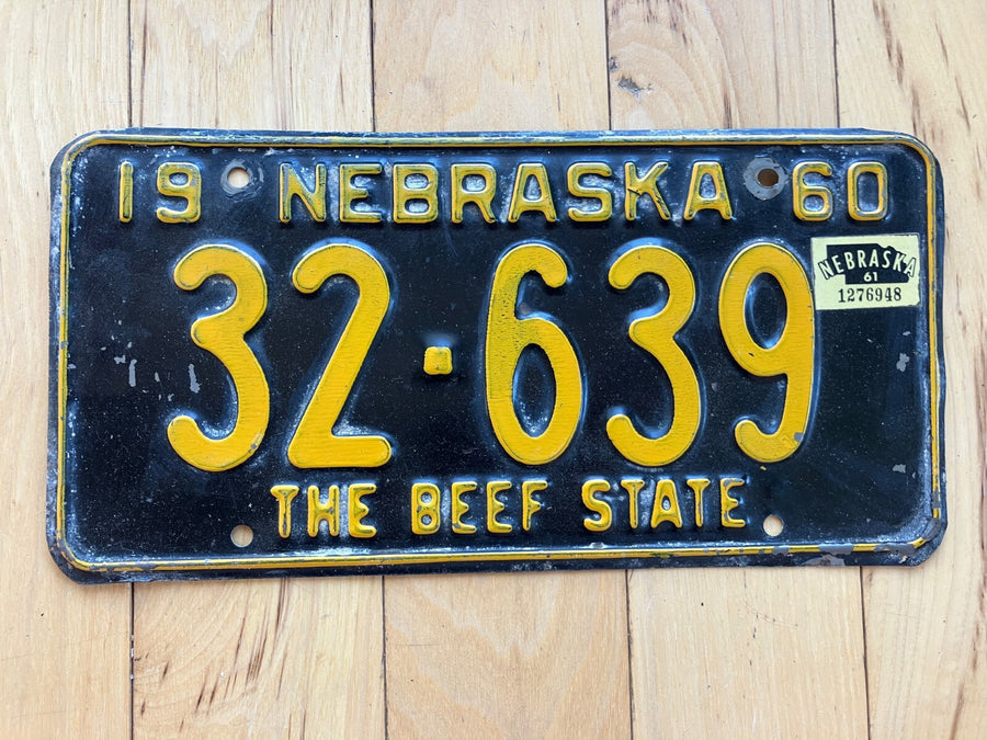 1960 Nebraska License Plate W/ 1961 Tab
