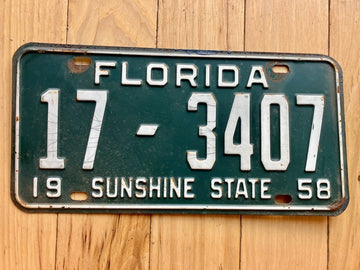 1958 Florida License Plate - Numbers YOM Clear