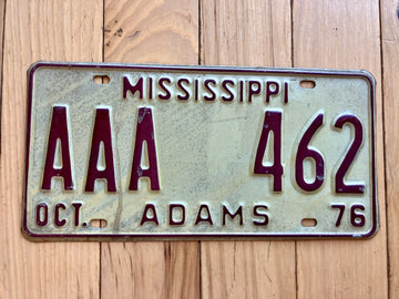 1976 Mississippi License Plate AAA Plate