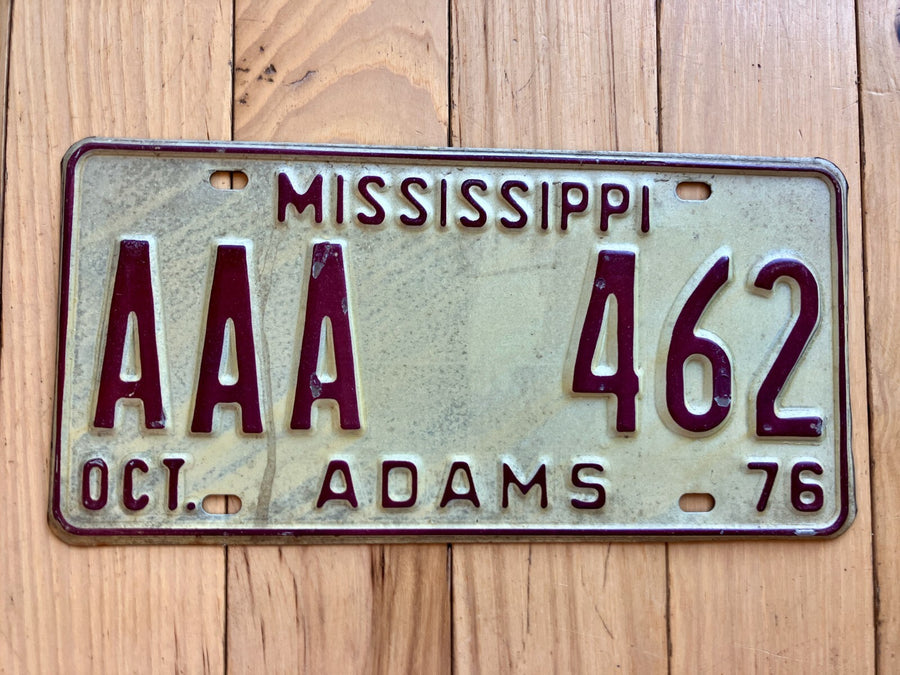 1976 Mississippi License Plate AAA Plate