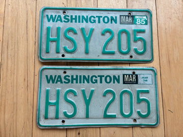 1983 Pair of Washington State License Plates W/1985 Tab - Check With DOL For YOM