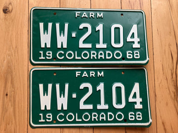 Pair of 1968 Colorado Farm License Plates