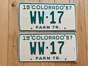 Pair of 1967 Colorado Farm Tractor License Plates