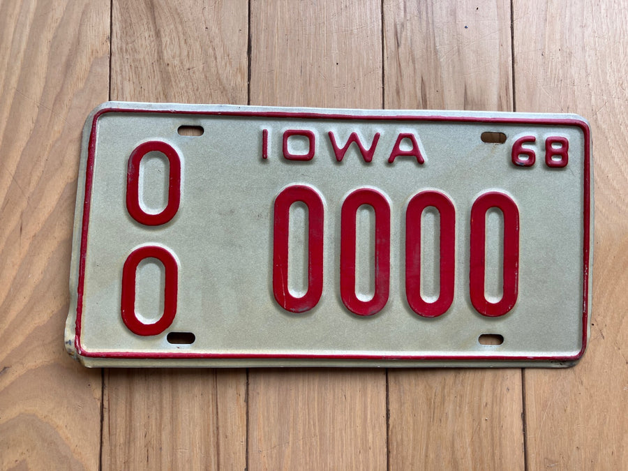 1968 Iowa Sample License Plate - Damage On Bottom Left