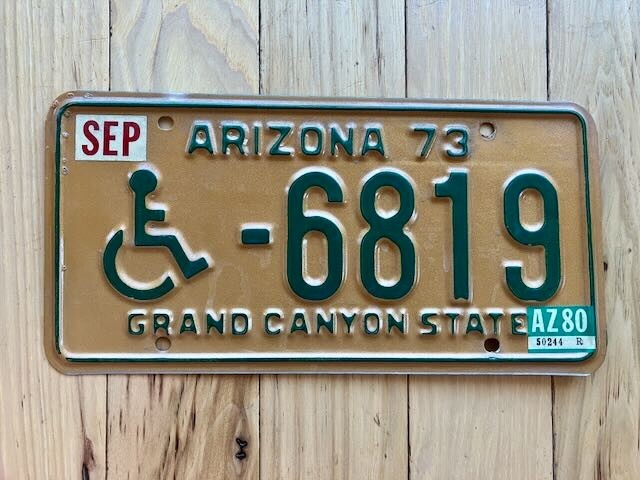 1973 Base Arizona Handicap License Plate W/ 1980 Tab