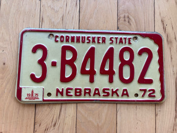 1972 Nebraska License Plate W/ 1975 Tabs